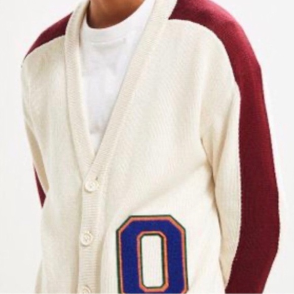 Urban Outfitters Other - Urban Outfitters Cream and Burgundy Lettermen’s Button down Cardigan